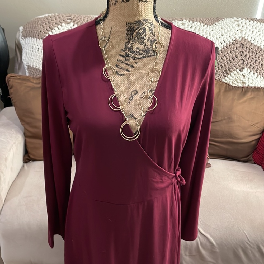 Maroon, faux wrap dress